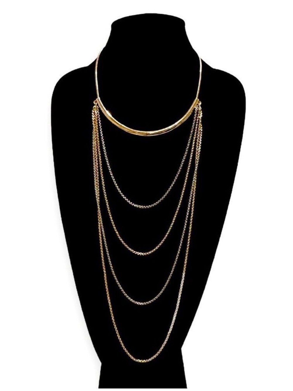 CHICO'S Gold Silver Gunmetal Chain Bib Necklace NWT